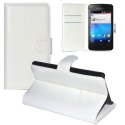 CUSTODIA FLIP ORIZZONTALE PELLE per VODAFONE SMART MINI 875, ALCATEL ONE TOUCH T'POP, 4010D, 4010E CON STAND COLORE BIANCO