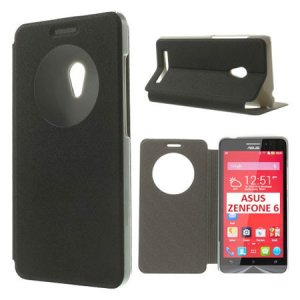 CUSTODIA FLIP ORIZZONTALE PELLE per ASUS ZENFONE 6 CON FINESTRA ID E STAND COLORE NERO