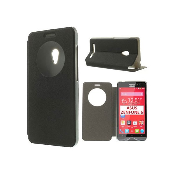 CUSTODIA FLIP ORIZZONTALE PELLE per ASUS ZENFONE 6 CON FINESTRA ID E STAND COLORE NERO