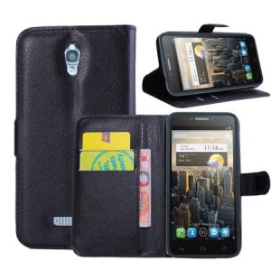 CUSTODIA FLIP ORIZZONTALE PELLE per ALCATEL ONE TOUCH POP S7, OT-7045 CON STAND, PORTA CARTE E CHIUSURA MAGNETICA COLORE NERO