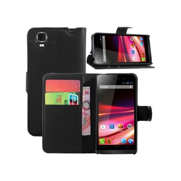 CUSTODIA FLIP ORIZZONTALE PELLE per WIKO FIZZ CON STAND, TASCHE PORTA CARTE E CHIUSURA MAGNETICA COLORE NERO