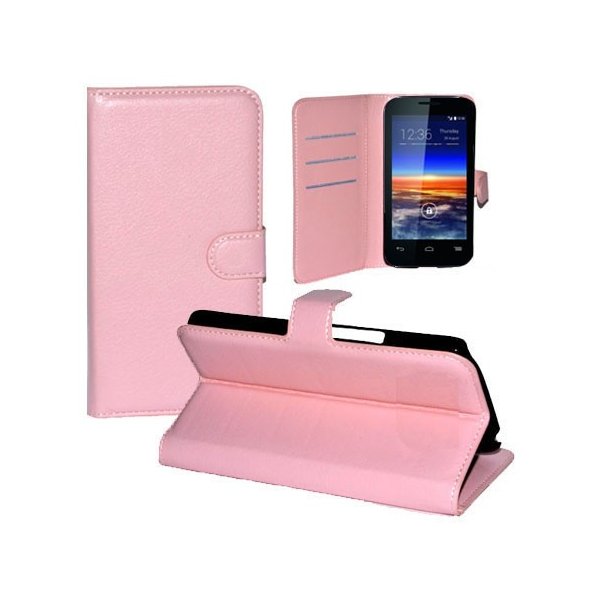 CUSTODIA FLIP ORIZZONTALE PELLE per VODAFONE SMART 4 CON STAND, PORTA CARTE E CHIUSURA MAGNETICA COLORE ROSA