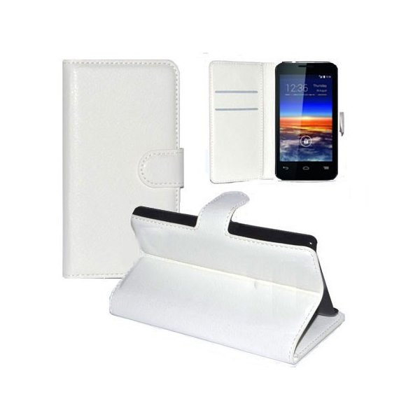 CUSTODIA FLIP ORIZZONTALE PELLE per VODAFONE SMART 4 CON STAND, PORTA CARTE E CHIUSURA MAGNETICA COLORE BIANCO