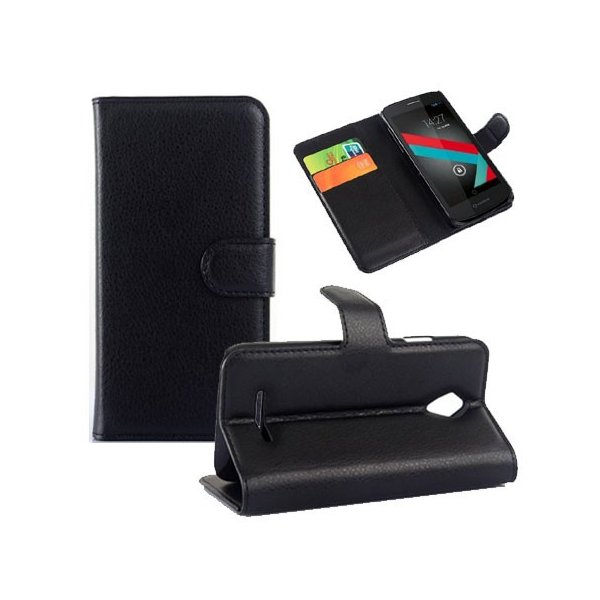 CUSTODIA FLIP ORIZZONTALE PELLE per VODAFONE SMART 4 CON STAND, PORTA CARTE E CHIUSURA MAGNETICA COLORE NERO