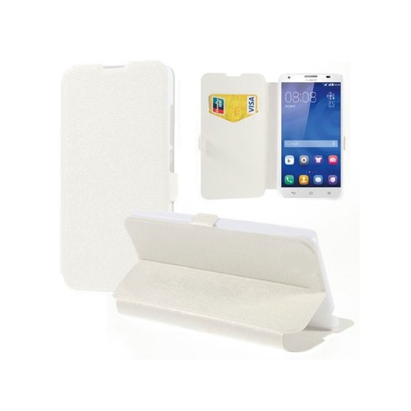 CUSTODIA FLIP ORIZZONTALE PELLE per HUAWEI HONOR 3X, G750 CON STAND, TASCHE PORTA CARTE E CHIUSURA MAGNETICA COLORE BIANCO