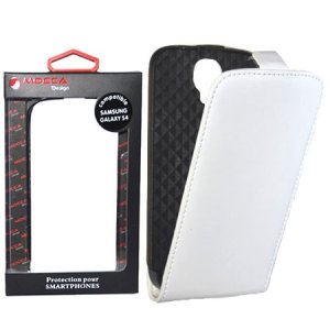 CUSTODIA FLIP VERTICALE SLIM PELLE per SAMSUNG I9500 GALAXY S4, I9502, I9505 COLORE BIANCO ALTA QUALITA' MOCCA BLISTER