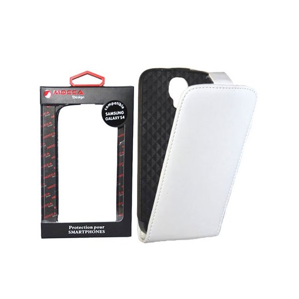 CUSTODIA FLIP VERTICALE SLIM PELLE per SAMSUNG I9500 GALAXY S4, I9502, I9505 COLORE BIANCO ALTA QUALITA' MOCCA BLISTER