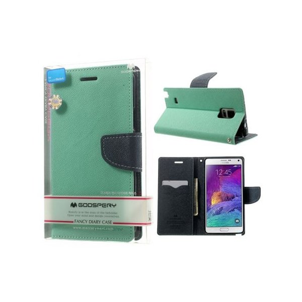 CUSTODIA FLIP ORIZZONTALE per SAMSUNG GALAXY NOTE 4 CON INTERNO IN TPU E STAND VERDE ACQUA FANCY DIARY BLISTER MERCURY