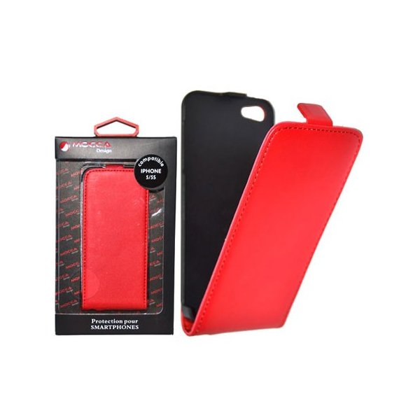 CUSTODIA FLIP VERTICALE SLIM PELLE per APPLE IPHONE 5, IPHONE 5s COLORE ROSSO ALTA QUALITA' MOCCA BLISTER