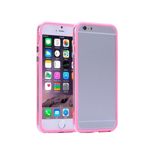 CUSTODIA GEL TPU SILICONE BUMPER per APPLE IPHONE 6 PLUS, IPHONE 6S PLUS 5.5" POLLICI COLORE ROSA-TRASPARENTE-ROSA