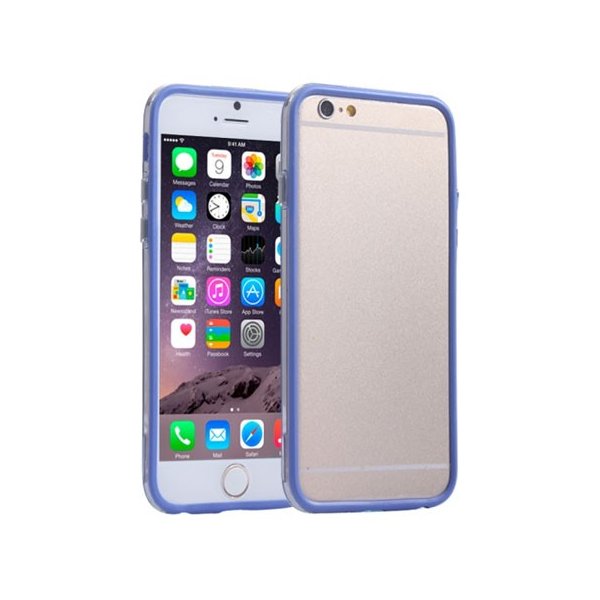 CUSTODIA GEL TPU SILICONE BUMPER per APPLE IPHONE 6 PLUS, IPHONE 6S PLUS 5.5" POLLICI COLORE BLU-TRASPARENTE-BLU