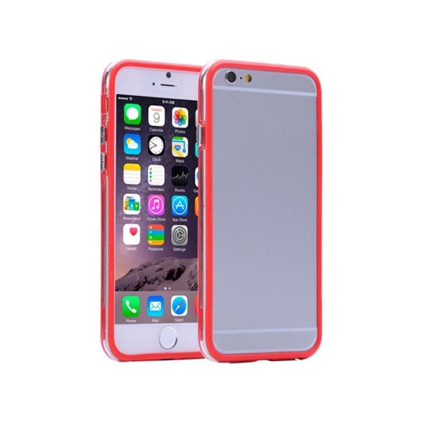 CUSTODIA GEL TPU SILICONE BUMPER per APPLE IPHONE 6 PLUS, IPHONE 6S PLUS 5.5" POLLICI COLORE ROSSO-TRASPARENTE-ROSSO