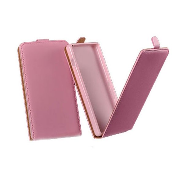 CUSTODIA FLIP VERTICALE SLIM PELLE per HUAWEI ASCEND G6 CON INTERNO IN TPU SILICONE COLORE ROSA