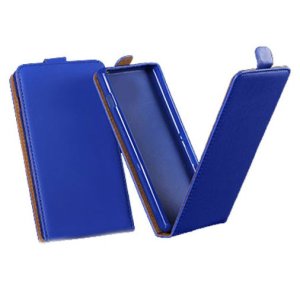 CUSTODIA FLIP VERTICALE SLIM SIMILPELLE per LG L FINO, D290N, D295 CON INTERNO IN TPU SILICONE COLORE BLU