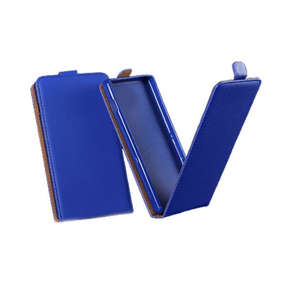 CUSTODIA FLIP VERTICALE SLIM SIMILPELLE per LG L FINO, D290N, D295 CON INTERNO IN TPU SILICONE COLORE BLU