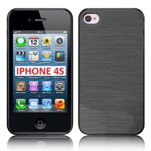 CUSTODIA per APPLE IPHONE 4, IPHONE 4s - BACK RIGIDA COLORE NERO EFFETTO METALLICO