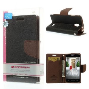 CUSTODIA FLIP ORIZZONTALE per LG F70 D315 CON INTERNO IN TPU, STAND E PORTA CARTE NERO E MARRONE FANCY DIARY BLISTER MERCURY