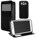 CUSTODIA FLIP ORIZZONTALE PELLE per SAMSUNG G357 GALAXY ACE 4 CON STAND, FINESTRA ID ED INTERNO IN TPU SILICONE COLORE NERO