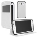 CUSTODIA FLIP ORIZZONTALE PELLE per SAMSUNG G357 GALAXY ACE 4 CON STAND, FINESTRA ID ED INTERNO IN TPU SILICONE COLORE BIANCO