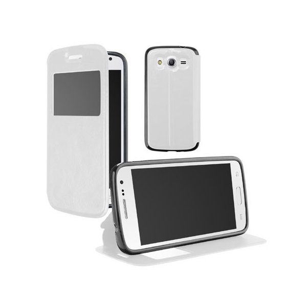 CUSTODIA FLIP ORIZZONTALE PELLE per SAMSUNG G357 GALAXY ACE 4 CON STAND, FINESTRA ID ED INTERNO IN TPU SILICONE COLORE BIANCO