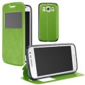 CUSTODIA FLIP ORIZZONTALE PELLE per SAMSUNG G357 GALAXY ACE 4 CON STAND, FINESTRA ID ED INTERNO IN TPU SILICONE COLORE VERDE