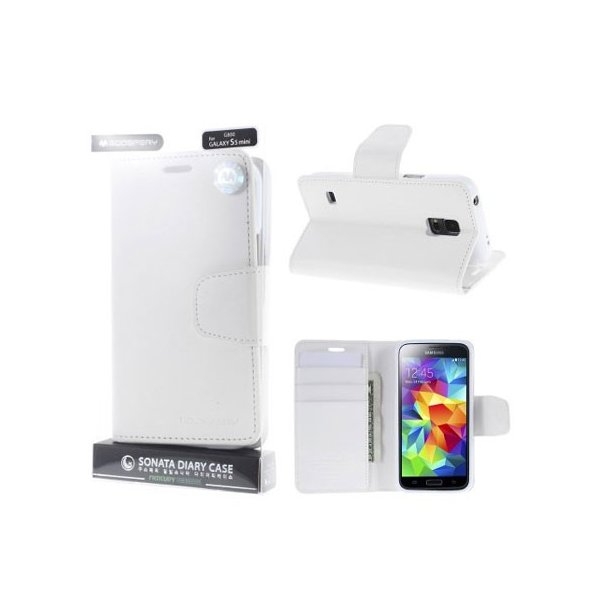 CUSTODIA FLIP ORIZZONTALE PELLE per SAMSUNG G800 GALAXY S5 MINI CON INTERNO IN TPU E STAND BIANCO SONATA MERCURY BLISTER