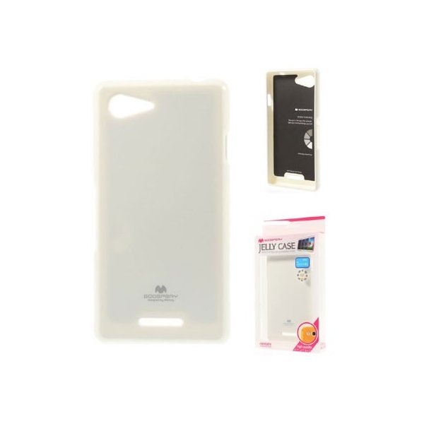 CUSTODIA GEL TPU SILICONE per SONY XPERIA E3 COLORE BIANCO LUCIDO CON GLITTER ALTA QUALITA' MERCURY BLISTER