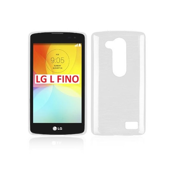 CUSTODIA TPU SILICONE per LG L FINO, D290N, D295 COLORE BIANCO EFFETTO METALLICO