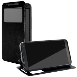 CUSTODIA FLIP ORIZZONTALE PELLE per HTC DESIRE 616 CON STAND, FINESTRA ID ED INTERNO IN TPU SILICONE COLORE NERO