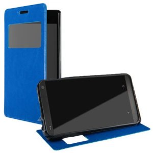 CUSTODIA FLIP ORIZZONTALE PELLE per HTC DESIRE 616 CON STAND, FINESTRA ID ED INTERNO IN TPU SILICONE COLORE BLU