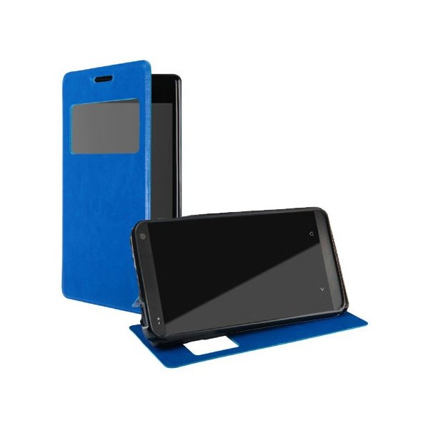 CUSTODIA FLIP ORIZZONTALE PELLE per HTC DESIRE 616 CON STAND, FINESTRA ID ED INTERNO IN TPU SILICONE COLORE BLU