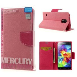 CUSTODIA FLIP ORIZZONTALE per SAMSUNG G900 GALAXY S5, GALAXY S5 NEO CON INTERNO IN TPU E STAND ROSA FANCY DIARY BLISTER MERCURY