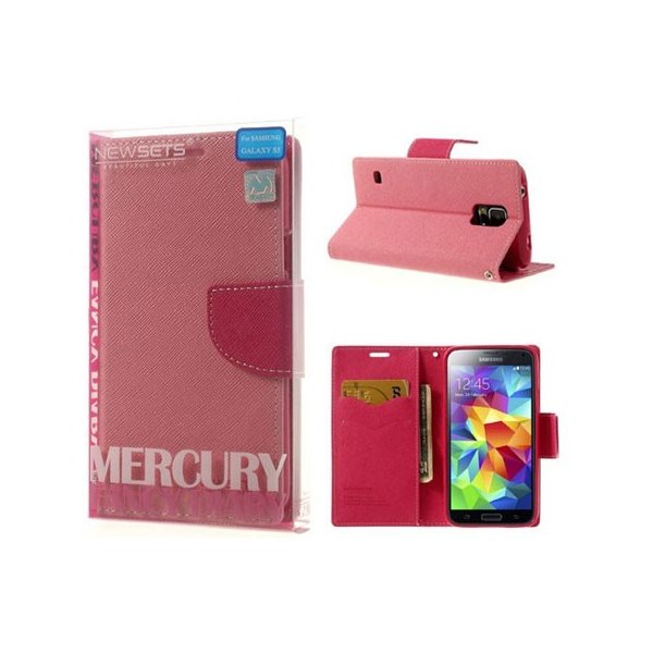 CUSTODIA FLIP ORIZZONTALE per SAMSUNG G900 GALAXY S5, GALAXY S5 NEO CON INTERNO IN TPU E STAND ROSA FANCY DIARY BLISTER MERCURY