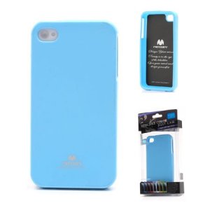 CUSTODIA GEL TPU SILICONE per APPLE IPHONE 4, 4s COLORE AZZURRO LUCIDO CON GLITTER ALTA QUALITA' MERCURY BLISTER