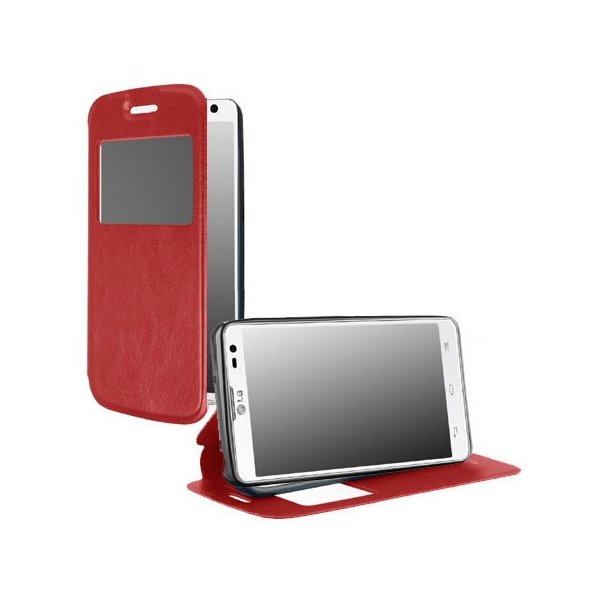 CUSTODIA FLIP ORIZZONTALE SIMILPELLE per LG L FINO, D290N, D295 CON STAND, FINESTRA ID ED INTERNO IN TPU SILICONE COLORE ROSSO