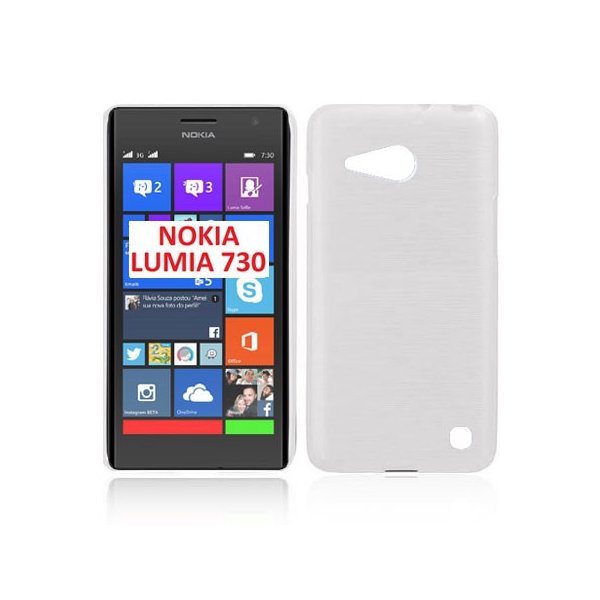 CUSTODIA TPU SILICONE per NOKIA LUMIA 730 DUAL SIM, LUMIA 735 COLORE BIANCO EFFETTO METALLICO