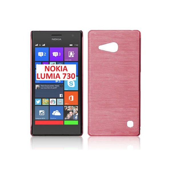 CUSTODIA TPU SILICONE per NOKIA LUMIA 730 DUAL SIM, LUMIA 735 COLORE ROSA EFFETTO METALLICO