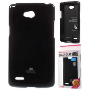 CUSTODIA GEL TPU SILICONE per LG L80 DUAL, D380 COLORE NERO LUCIDO CON GLITTER ALTA QUALITA' MERCURY BLISTER