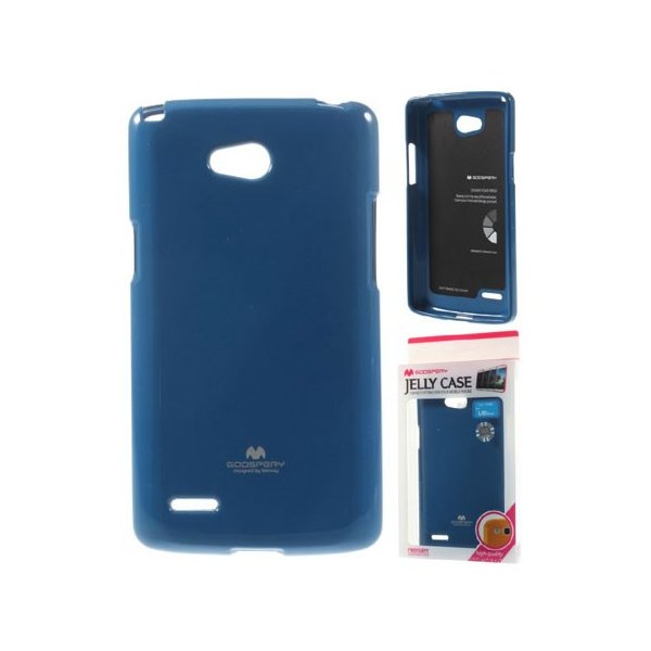 CUSTODIA GEL TPU SILICONE per LG L80 DUAL, D380 COLORE BLU LUCIDO CON GLITTER ALTA QUALITA' MERCURY BLISTER