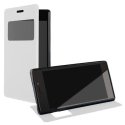 CUSTODIA FLIP ORIZZONTALE PELLE per SONY XPERIA C3, XPERIA C3 DUAL SIM, CON STAND E FINESTRA ID ED INTERNO IN TPU COLORE BIANCO