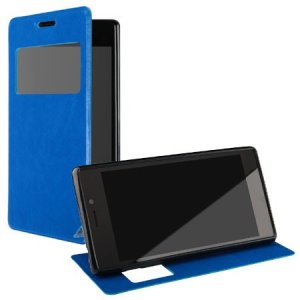 CUSTODIA FLIP ORIZZONTALE PELLE per SONY XPERIA C3, XPERIA C3 DUAL SIM, CON STAND E FINESTRA ID ED INTERNO IN TPU COLORE BLU