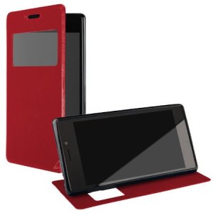 CUSTODIA FLIP ORIZZONTALE PELLE per SONY XPERIA C3, XPERIA C3 DUAL SIM, CON STAND E FINESTRA ID ED INTERNO IN TPU COLORE ROSSO