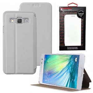 CUSTODIA FLIP ORIZZONTALE PELLE per SAMSUNG SM-A300 GALAXY A3 (NO VERSIONE 2016) CON STAND COLORE BIANCO ALTA QUALITA' MOCCA