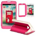 CUSTODIA FLIP ORIZZONTALE PELLE per LG L80 DUAL, D380 CON FINESTRA GRANDE, INTERNO IN TPU SILICONE E STAND COLORE ROSA