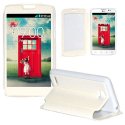 CUSTODIA FLIP ORIZZONTALE PELLE per LG L80 DUAL, D380 CON FINESTRA GRANDE, INTERNO IN TPU SILICONE E STAND COLORE BIANCO