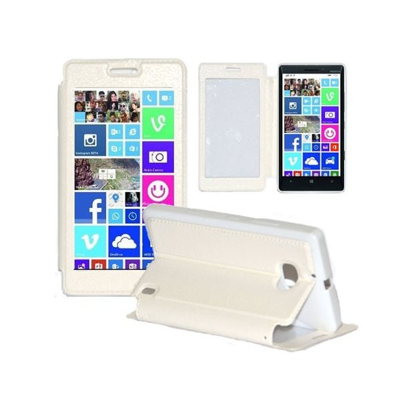 CUSTODIA FLIP ORIZZONTALE PELLE per NOKIA LUMIA ICON 929, LUMIA 930 CON FINESTRA GRANDE, INTERNO IN TPU E STAND BIANCO