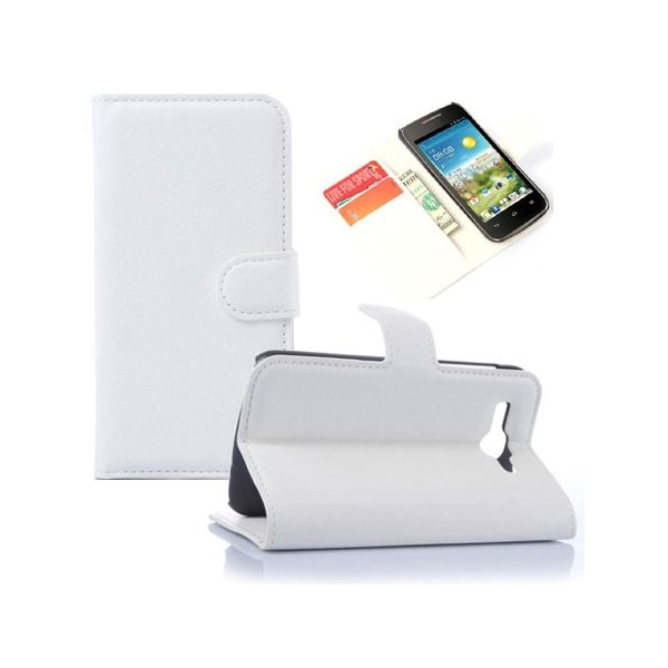 CUSTODIA FLIP ORIZZONTALE PELLE per HUAWEI ASCEND Y540, ASCEND Y520 CON STAND, PORTA CARTE E CHIUSURA MAGNETICA COLORE BIANCO