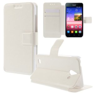 CUSTODIA FLIP ORIZZONTALE PELLE per HUAWEI ASCEND Y550 CON STAND, TASCHE PORTA CARTE E CHIUSURA MAGNETICA COLORE BIANCO