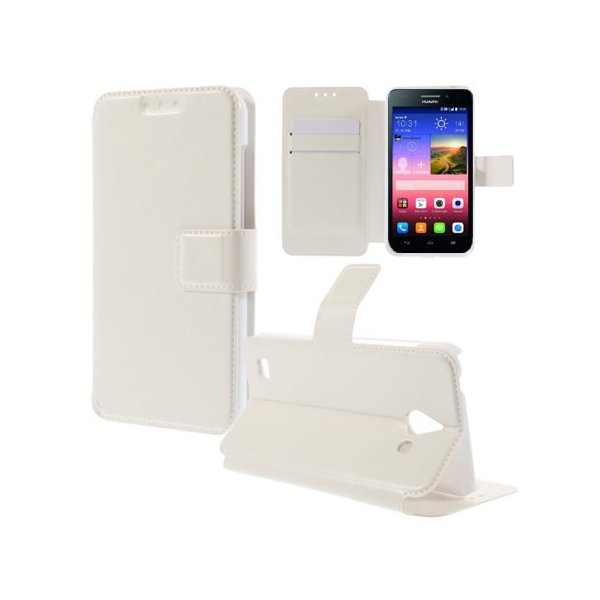 CUSTODIA FLIP ORIZZONTALE PELLE per HUAWEI ASCEND Y550 CON STAND, TASCHE PORTA CARTE E CHIUSURA MAGNETICA COLORE BIANCO