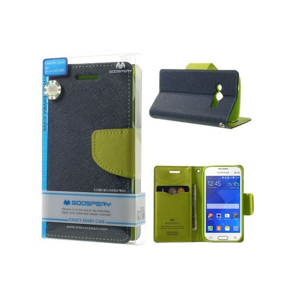 CUSTODIA FLIP ORIZZONTALE per SAMSUNG G313H GALAXY TREND 2, G318 TREND 2 LITE CON INTERNO IN TPU BLU FANCY BLISTER MERCURY